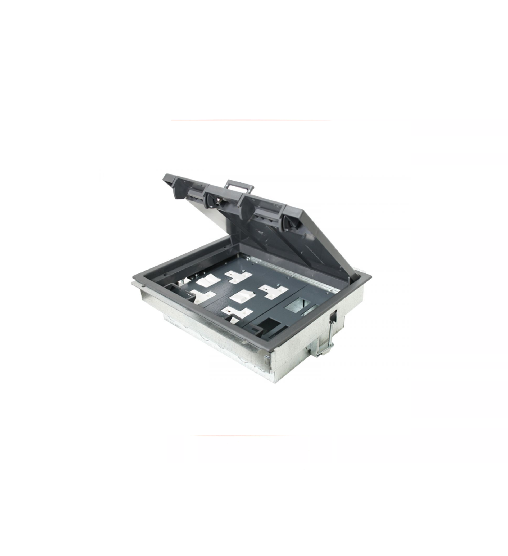 Floor Box 3 Comp - 4x UK Power & 6C Plate Floor Box