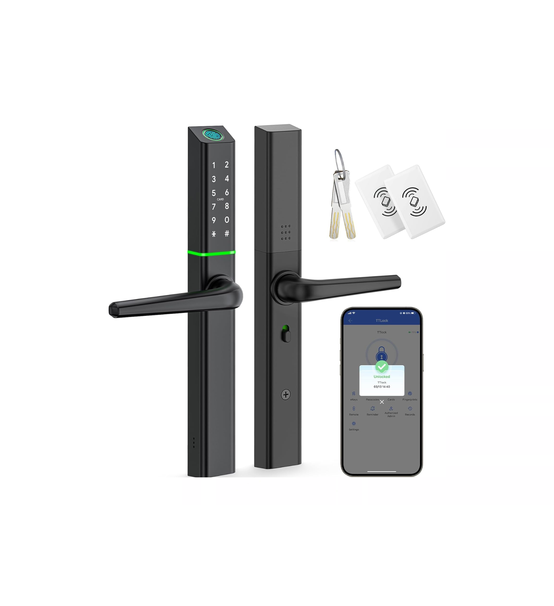 Ruveno Weatherproof Smart Door Lock with Handle: Fingerprint Keyless Entry