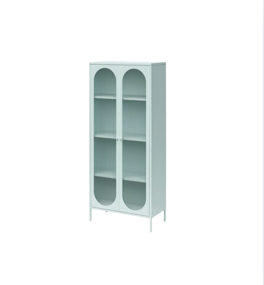Blue Tall Fluted Sideboard with Glass Doors