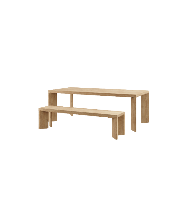 Lunch Bench Dining Table Set with Angled-Blade Legs