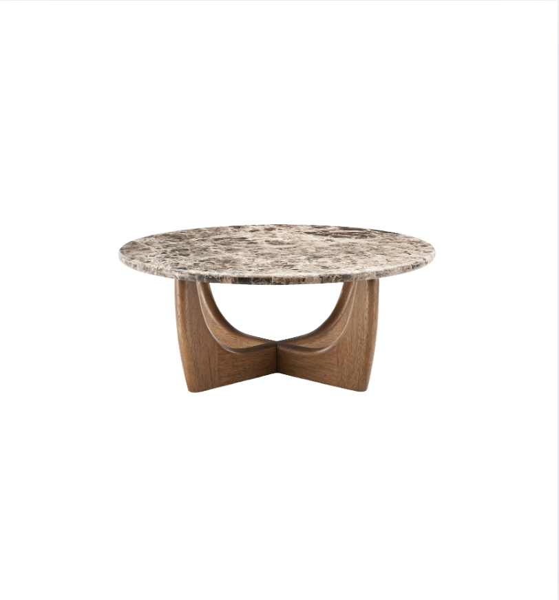 Brown Damascus Marble with Wooden Legs Coffee Table